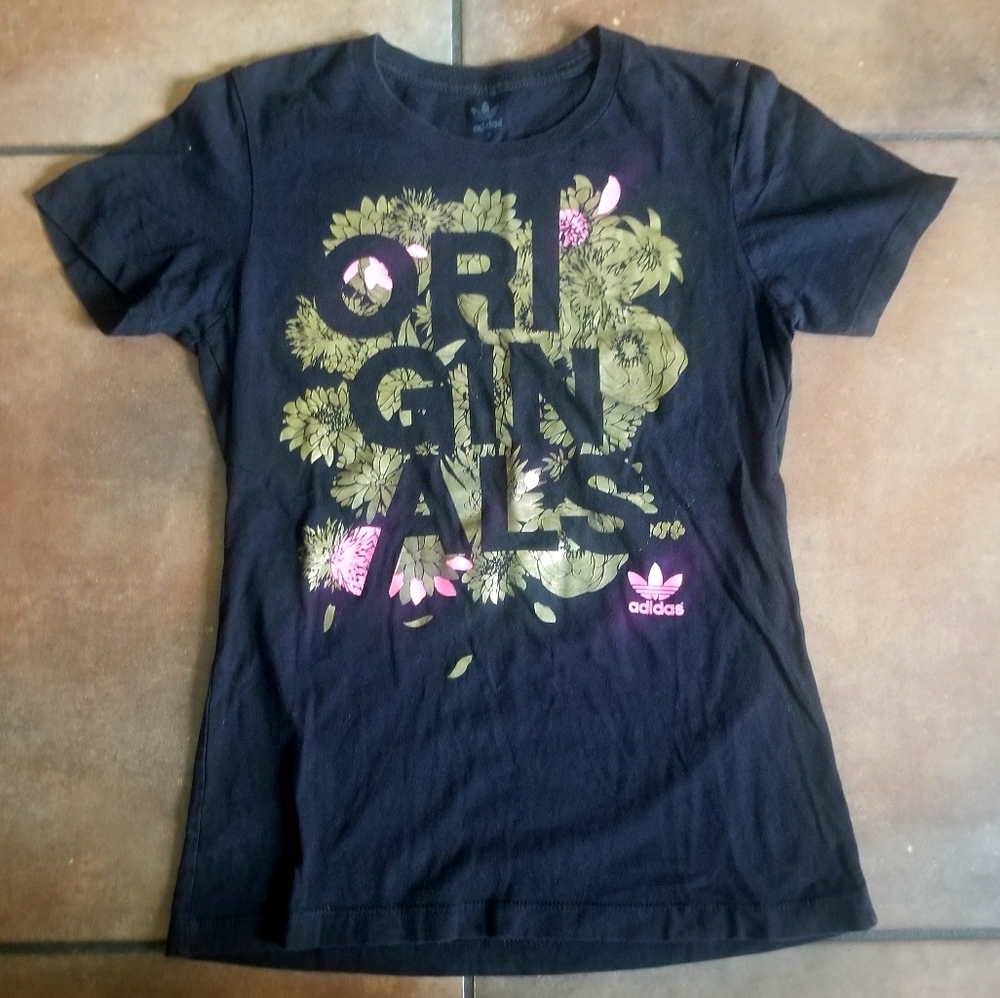 Adidas Originals Black Gold Pink T Shirt S EUC